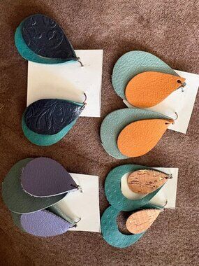 Lot of 4 Handmade Leather Earrings - Great Gift - Unique - Beautiful